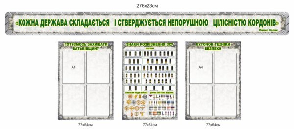 Стенди “Готуємось захищати Батьківщину”, “Знаки розрізнення ЗСУ”, “Куточок техніки безпеки”